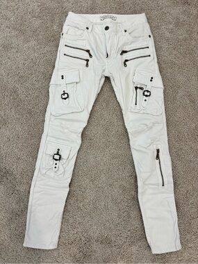 Robin's Jean Men's White Cargo Pants with Zip & Buckle Details